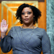 Shalanda Young is sworn in prior to testifying before a Senate Budget Committee hearing to examine her nomination to be Deputy Director of the Office of Management and Budget on Capitol Hill in Washington, Tuesday, March 2, 2021.